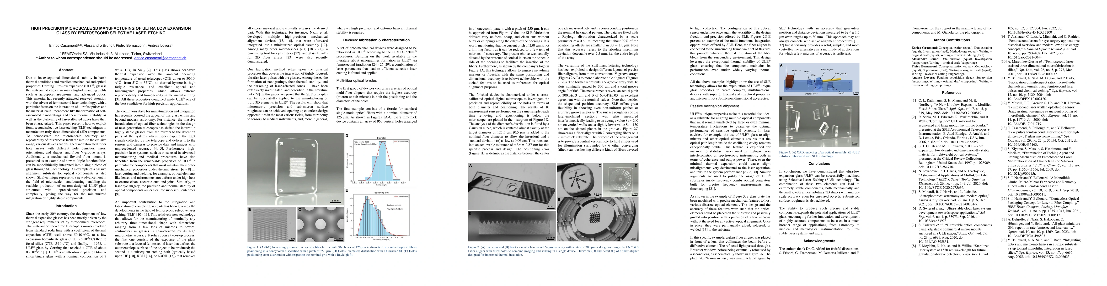 Thumbnail for High Precision Microscale 3D Manufacturing of Ultra Low Expansion Glass
  by Femtosecond Selective Laser Etching