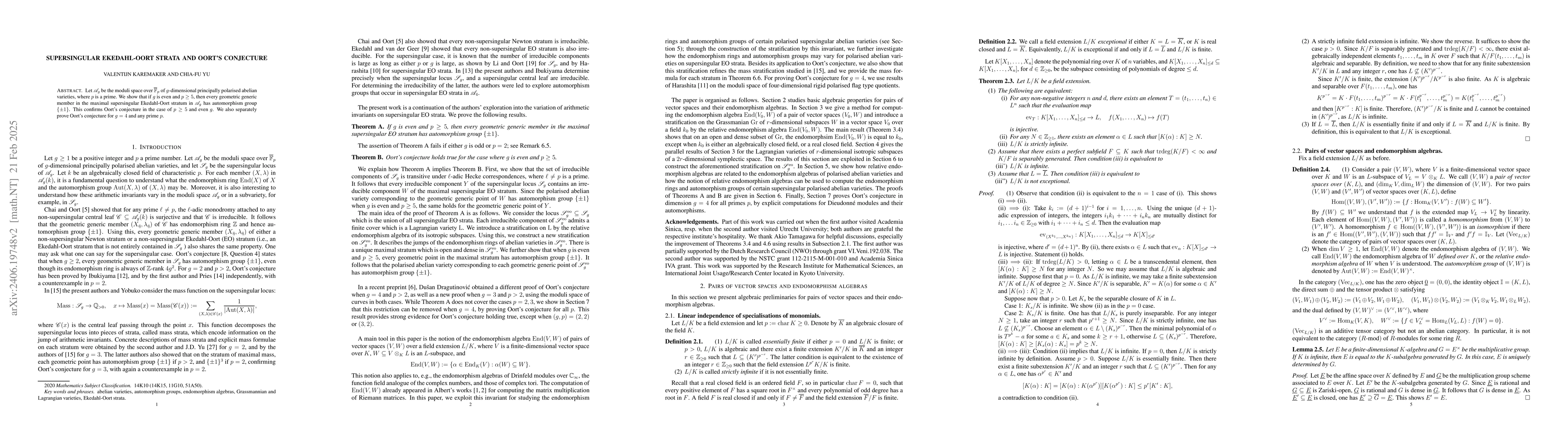 Thumbnail for Supersingular Ekedahl-Oort strata and Oort's conjecture