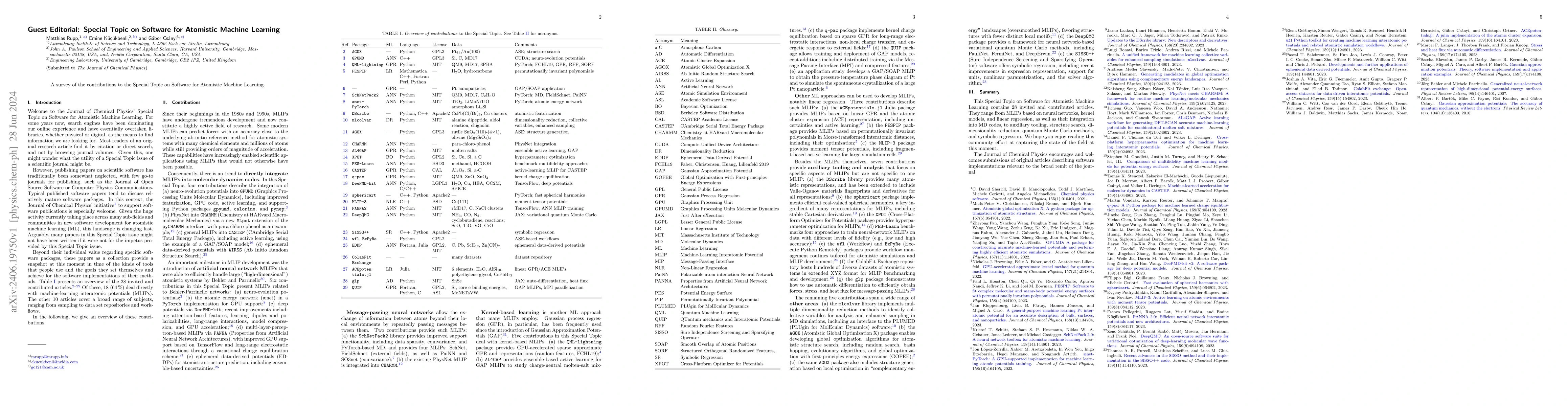 Thumbnail for Guest Editorial: Special Topic on Software for Atomistic Machine
  Learning