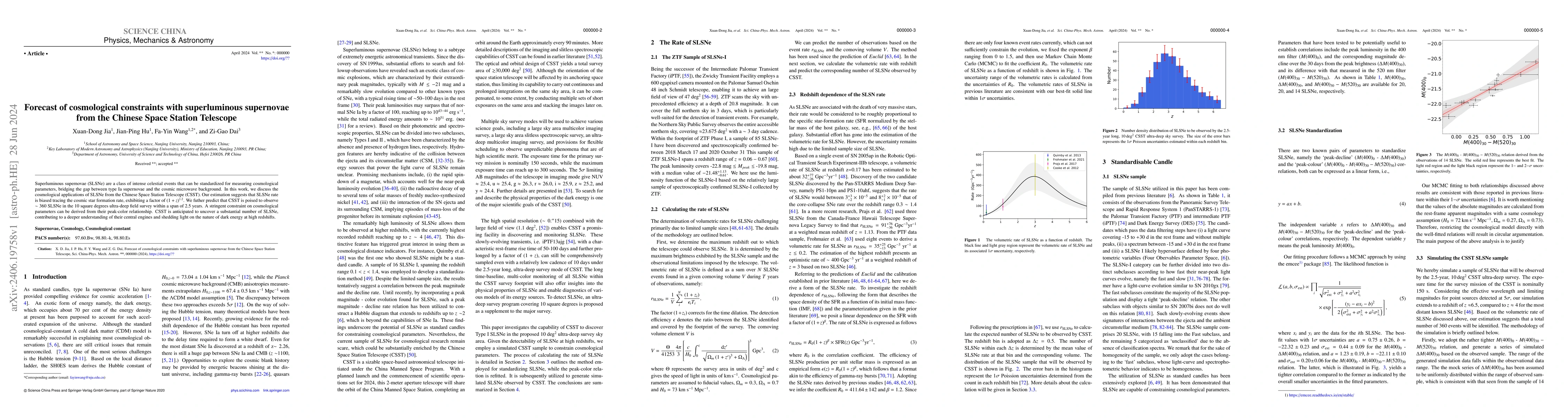 Thumbnail for Forecast of cosmological constraints with superluminous supernovae from
  the Chinese Space Station Telescope