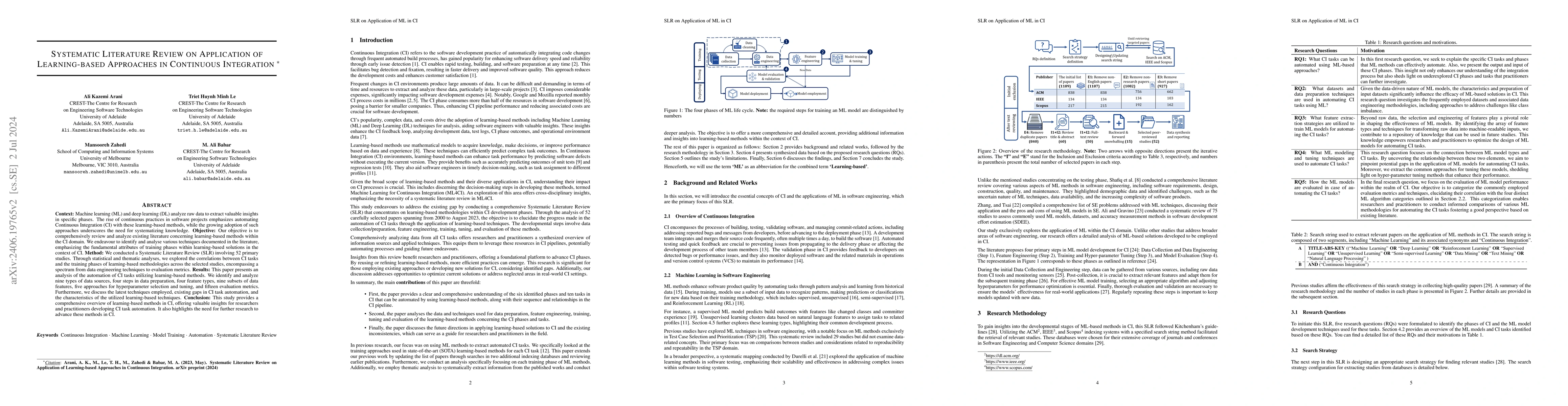 Thumbnail for Systematic Literature Review on Application of Learning-based Approaches
  in Continuous Integration