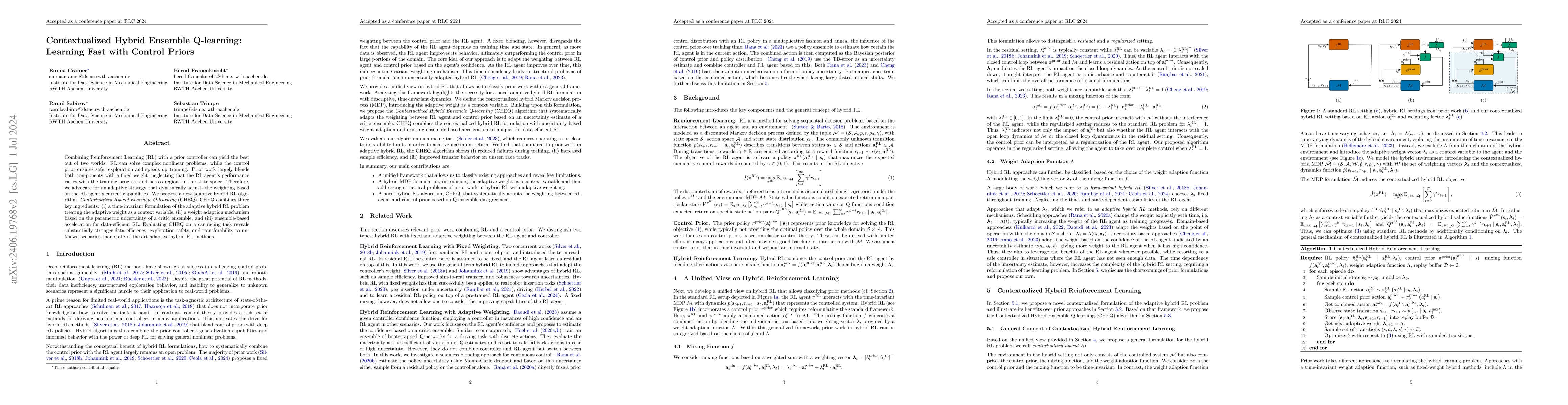 Thumbnail for Contextualized Hybrid Ensemble Q-learning: Learning Fast with Control
  Priors