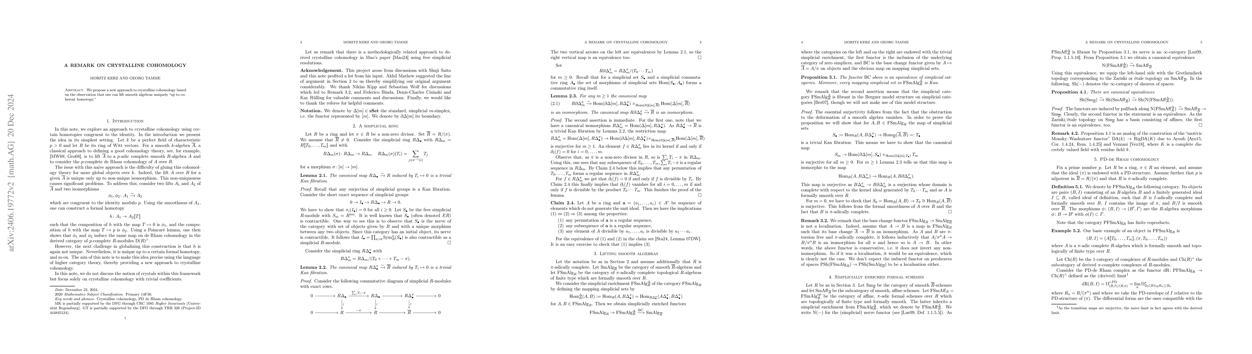 Thumbnail for A remark on crystalline cohomology