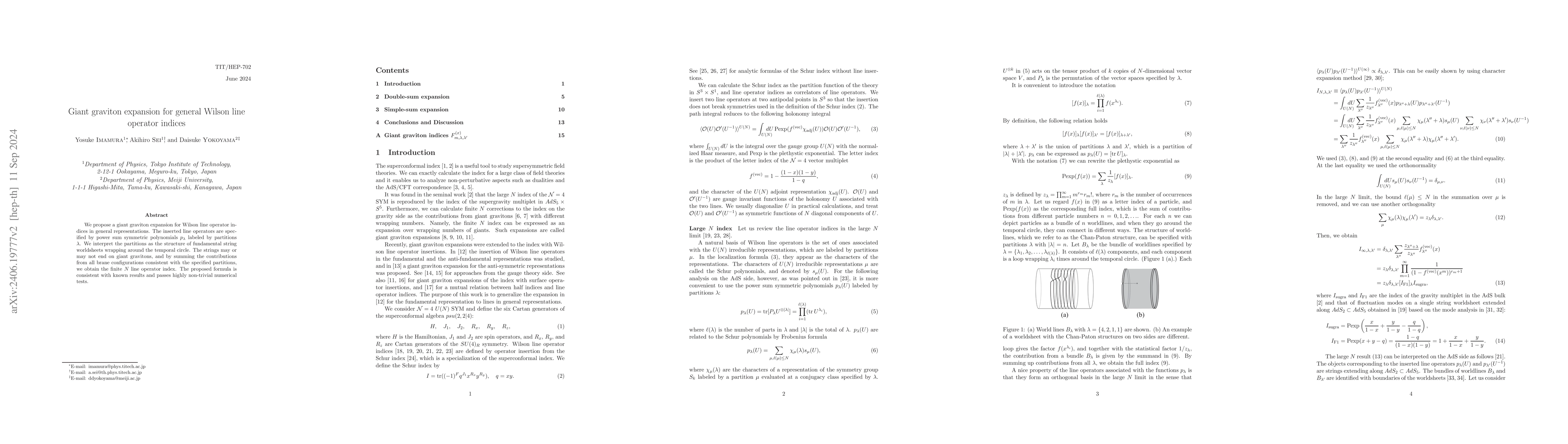 Thumbnail for Giant graviton expansion for general Wilson line operator indices