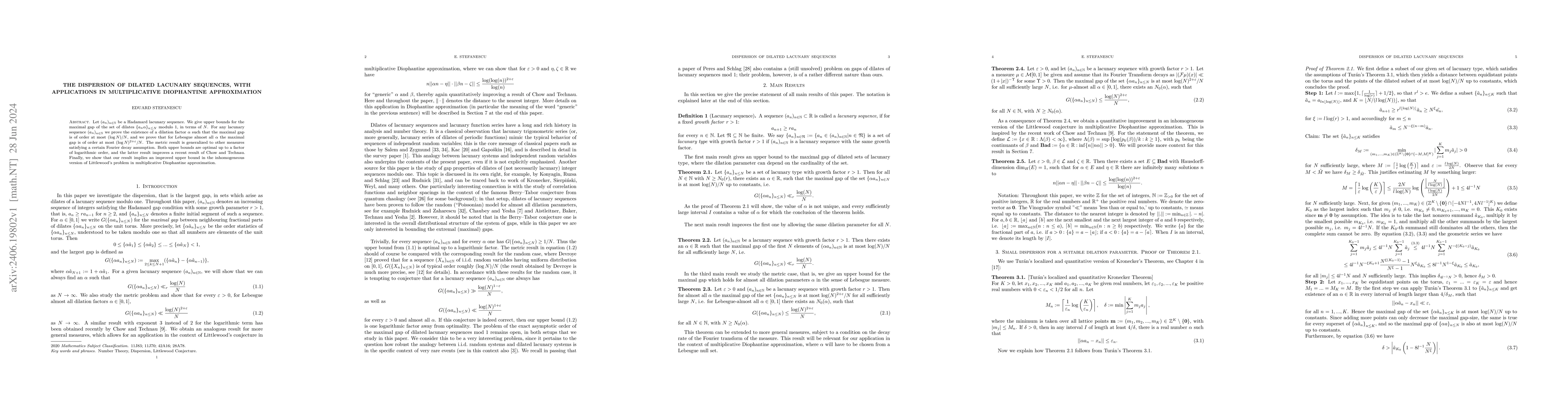 Thumbnail for The dispersion of dilated lacunary sequences, with applications in
  multiplicative Diophantine approximation