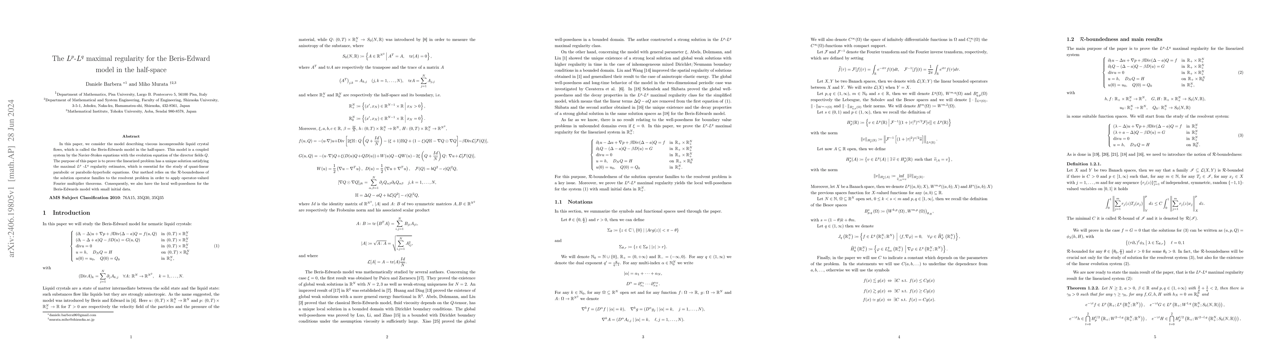Thumbnail for The $L^p$-$L^q$ maximal regularity for the Beris-Edward model in the
  half-space