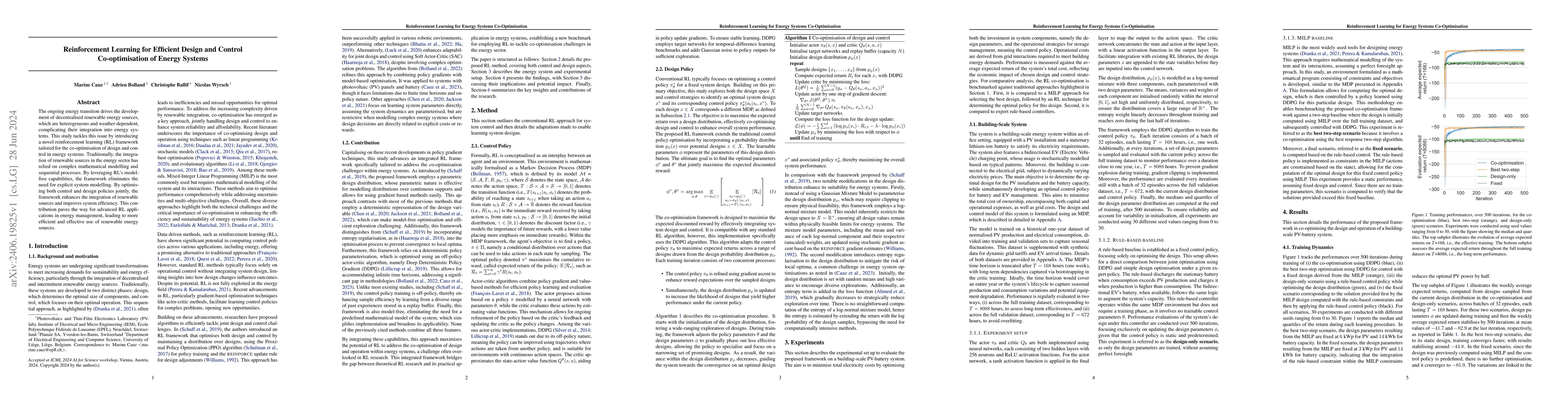 Thumbnail for Reinforcement Learning for Efficient Design and Control Co-optimisation
  of Energy Systems