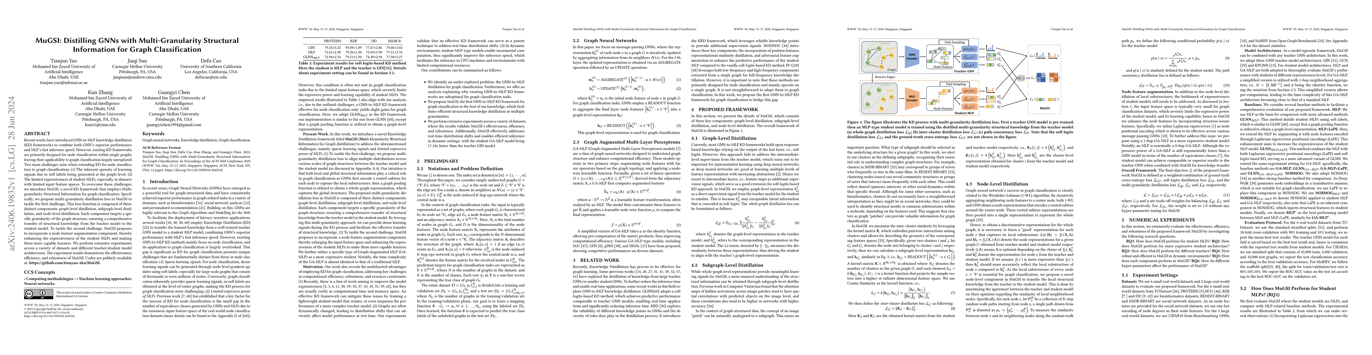 Thumbnail for MuGSI: Distilling GNNs with Multi-Granularity Structural Information for
  Graph Classification
