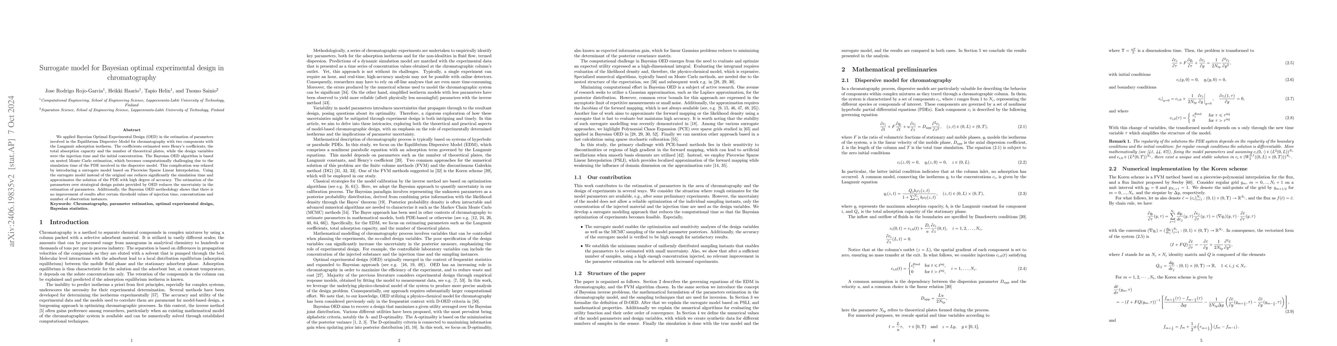 Thumbnail for Surrogate model for Bayesian optimal experimental design in
  chromatography