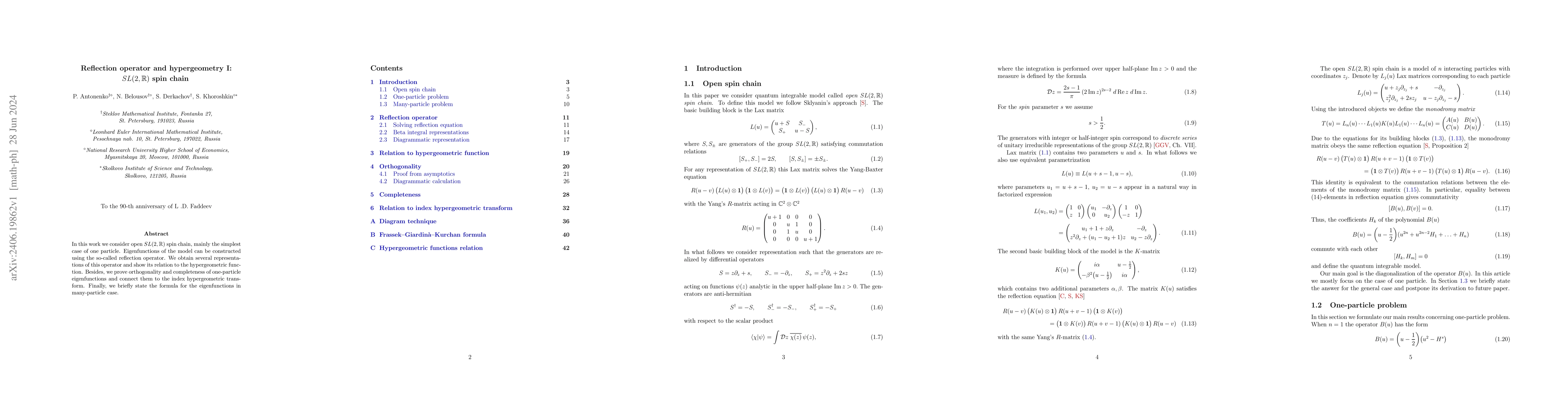 Thumbnail for Reflection operator and hypergeometry I: $SL(2, \mathbb{R})$ spin chain