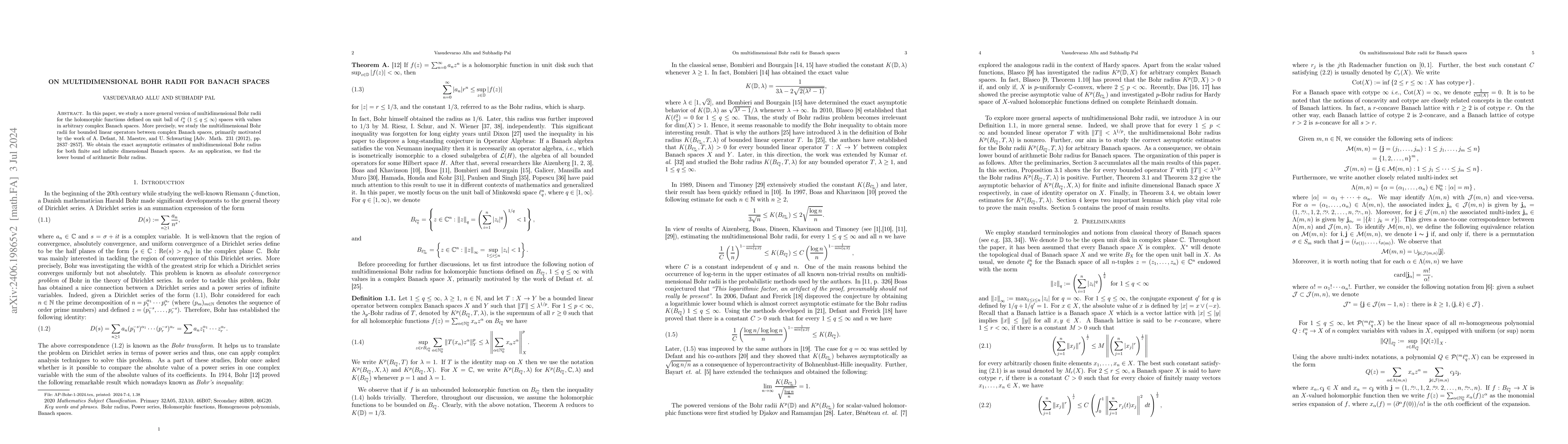 Thumbnail for On multidimensional Bohr radii for Banach spaces