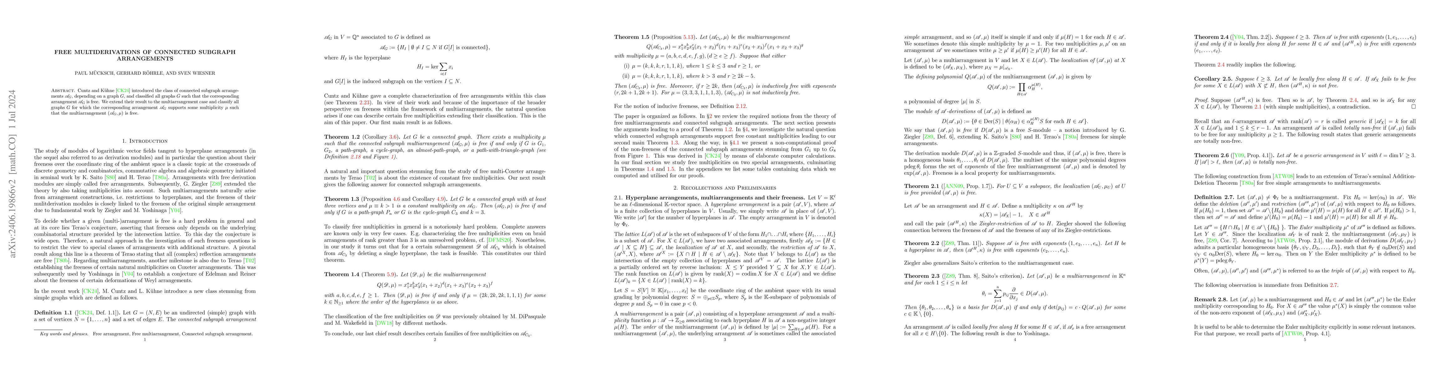 Thumbnail for Free multiderivations of connected subgraph arrangements