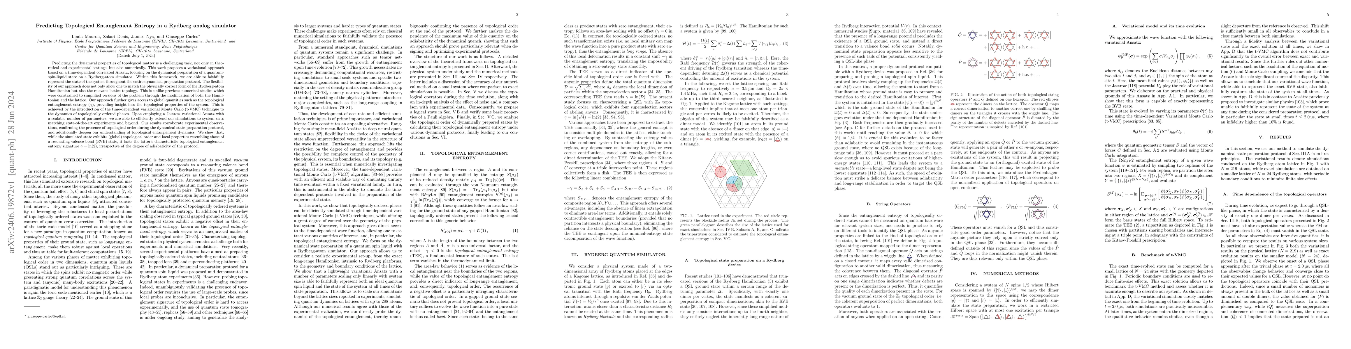 Thumbnail for Predicting Topological Entanglement Entropy in a Rydberg analog
  simulator