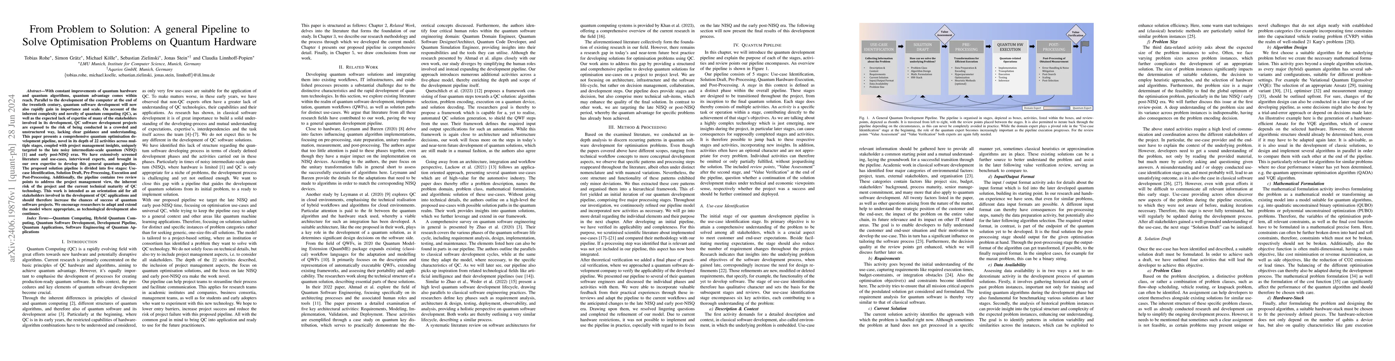 Thumbnail for From Problem to Solution: A general Pipeline to Solve Optimisation
  Problems on Quantum Hardware