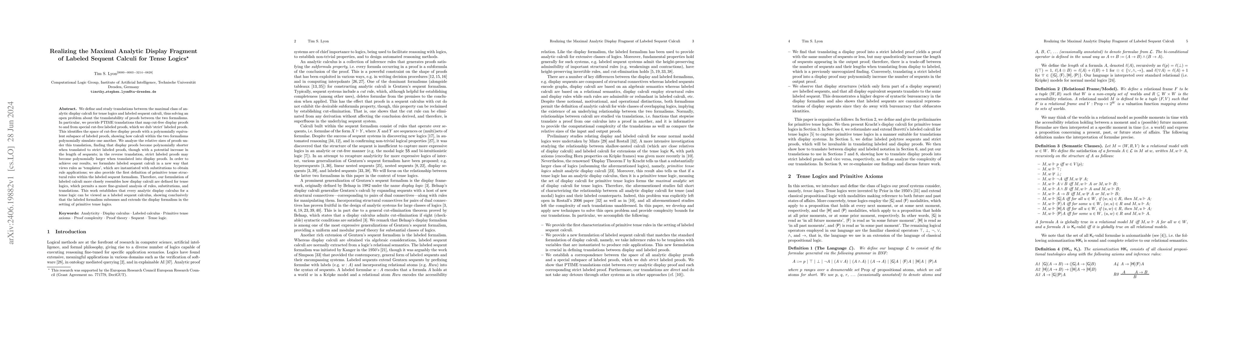 Thumbnail for Realizing the Maximal Analytic Display Fragment of Labeled Sequent
  Calculi for Tense Logics