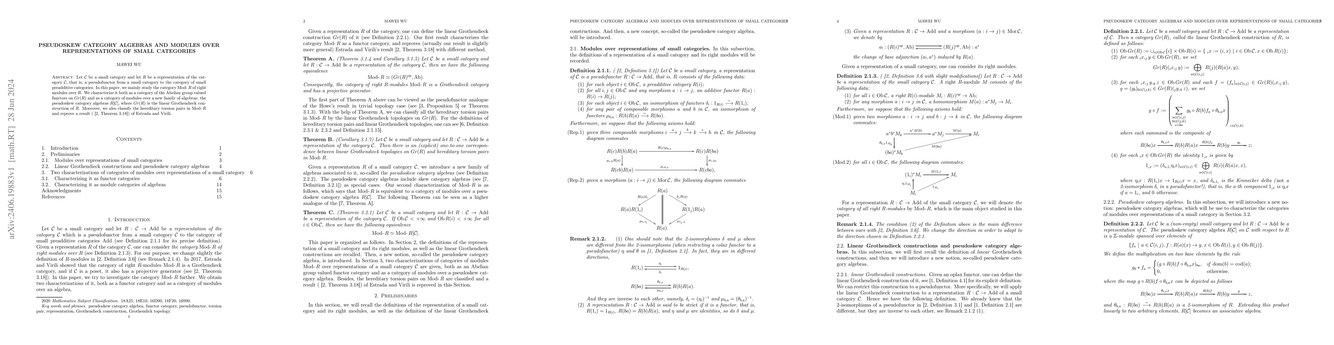 Thumbnail for Pseudoskew category algebras and modules over representations of small
  categories