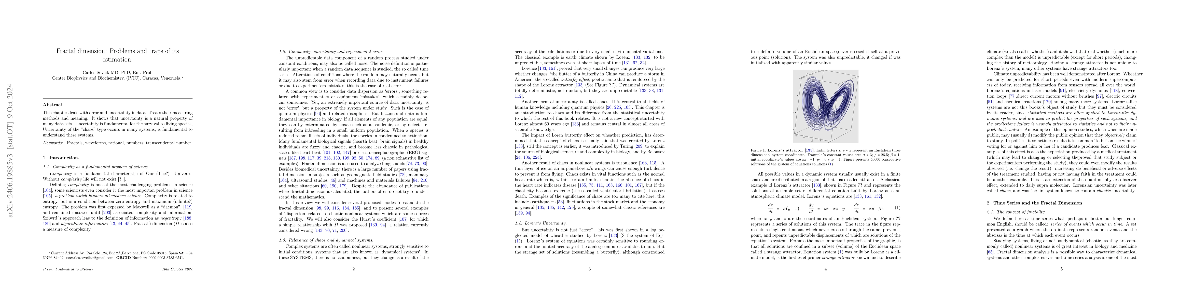 Thumbnail for Fractal dimension, and the problems traps of its estimation