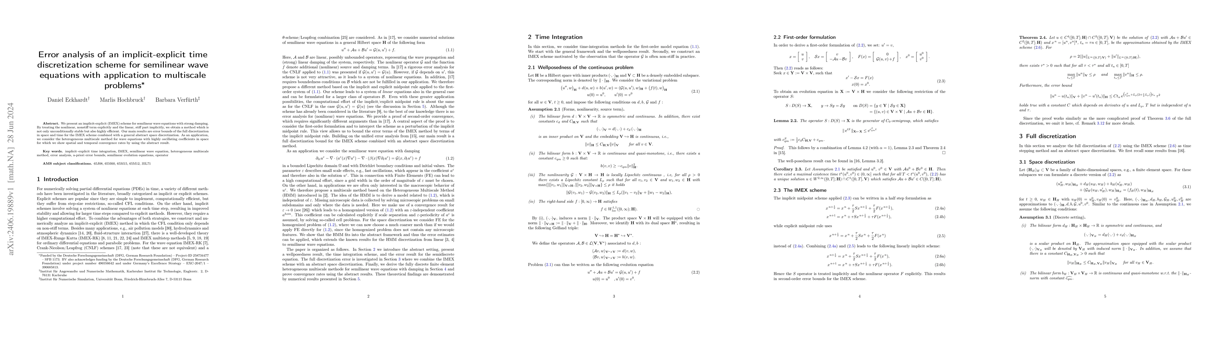 Thumbnail for Error analysis of an implicit-explicit time discretization scheme for
  semilinear wave equations with application to multiscale problems