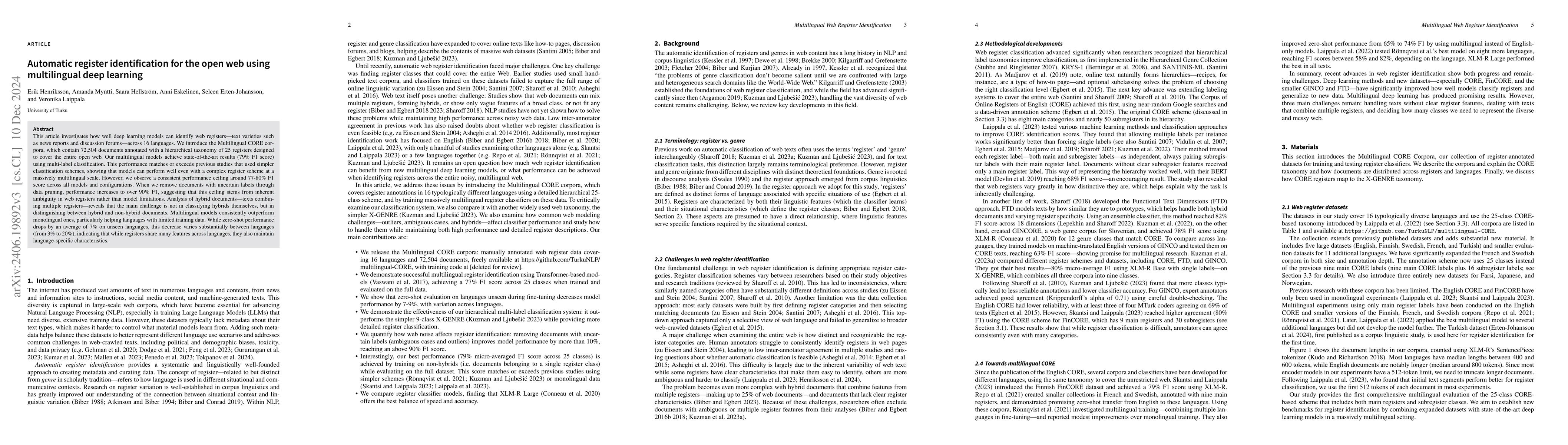 Thumbnail for Untangling the Unrestricted Web: Automatic Identification of
  Multilingual Registers