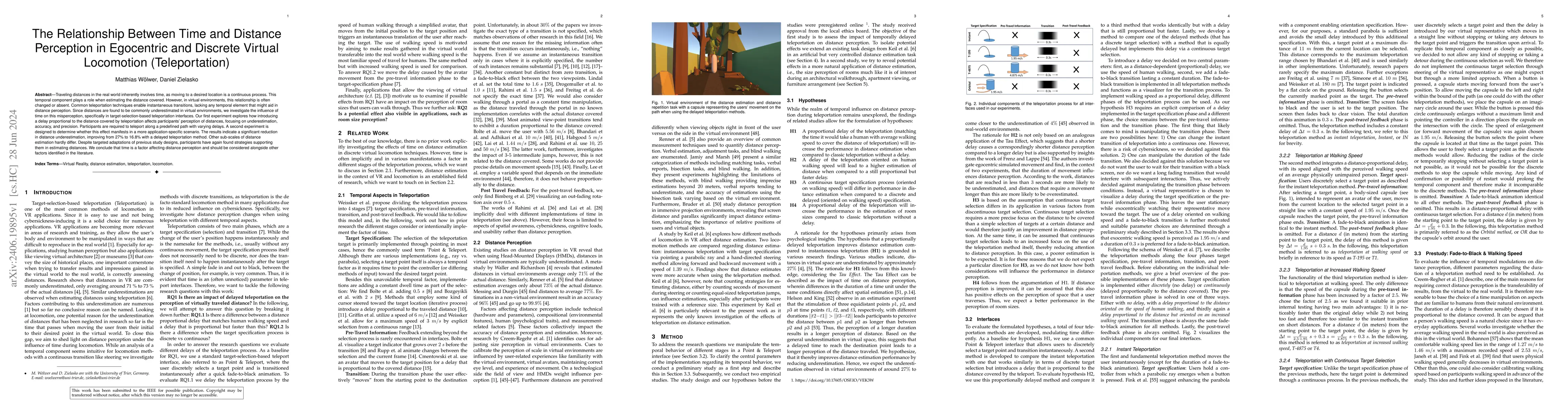 Thumbnail for The Relationship Between Time and Distance Perception in Egocentric and
  Discrete Virtual Locomotion (Teleportation)