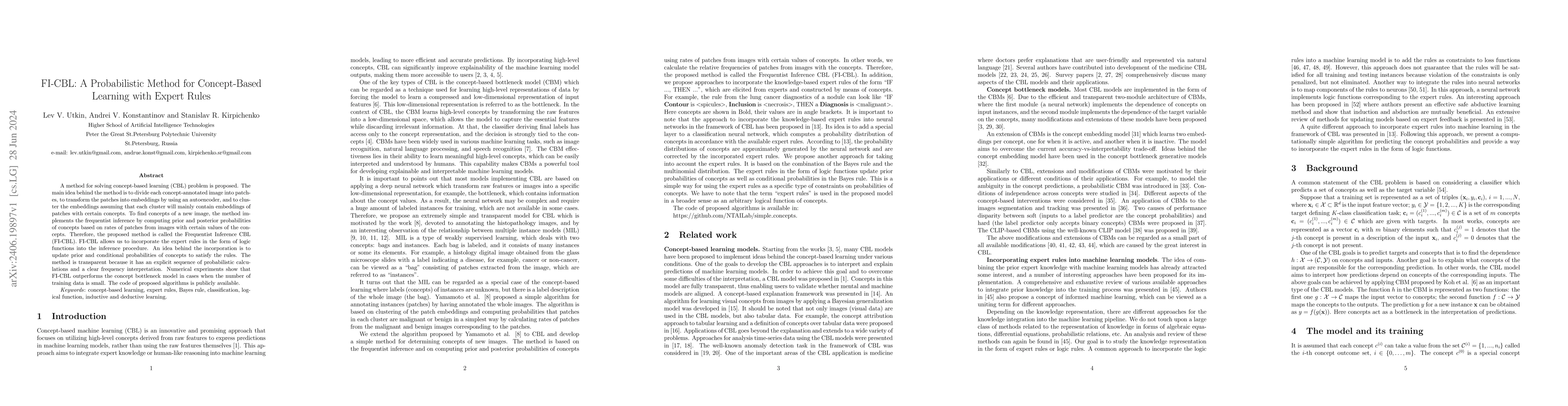 Thumbnail for FI-CBL: A Probabilistic Method for Concept-Based Learning with Expert
  Rules