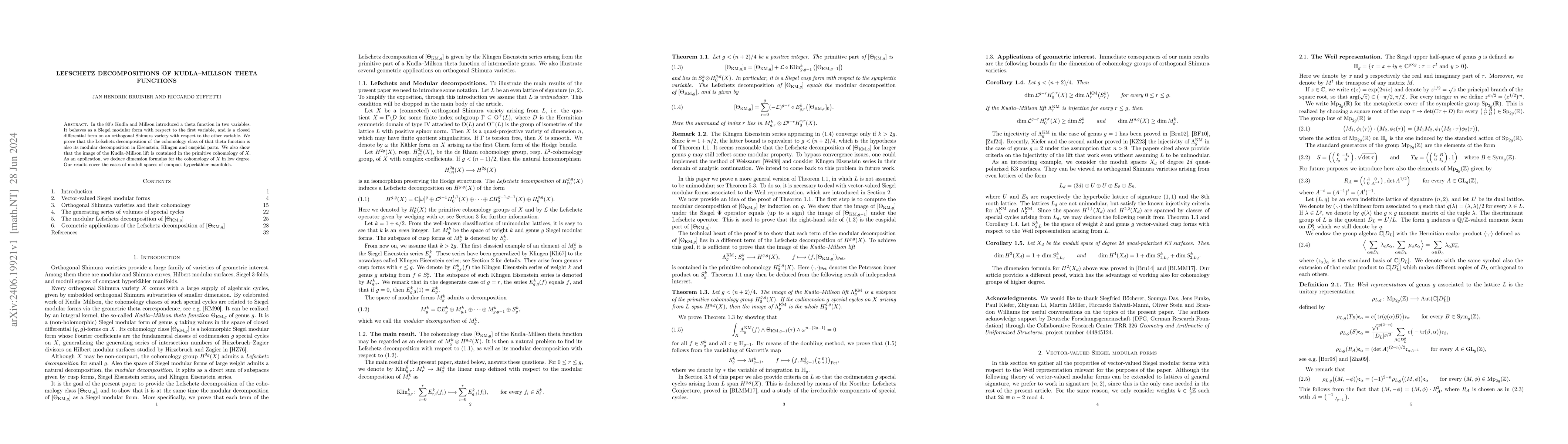Thumbnail for Lefschetz decompositions of Kudla-Millson theta functions