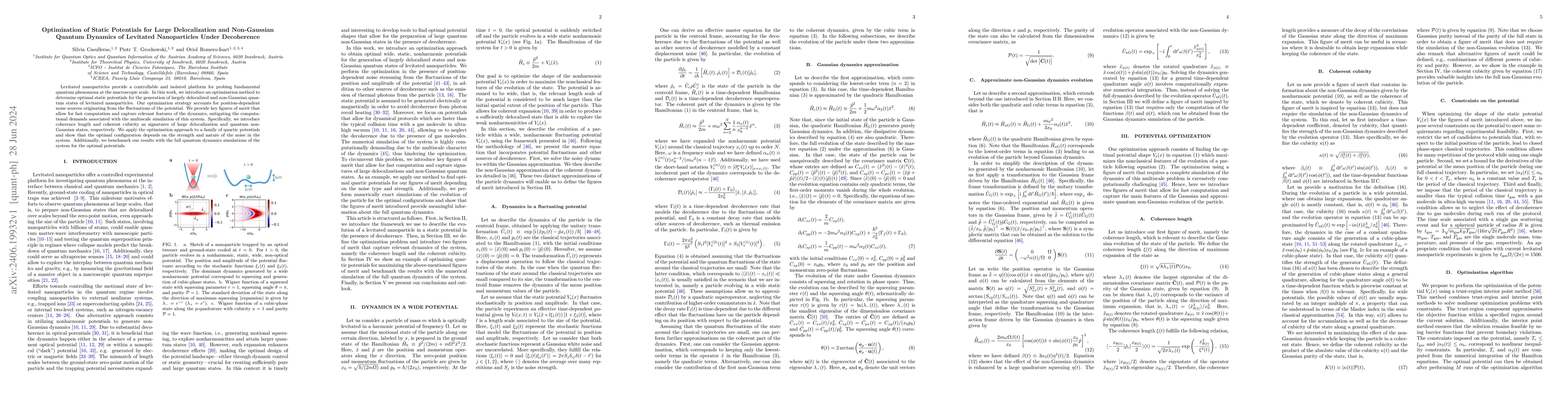 Thumbnail for Optimization of Static Potentials for Large Delocalization and
  Non-Gaussian Quantum Dynamics of Levitated Nanoparticles Under Decoherence