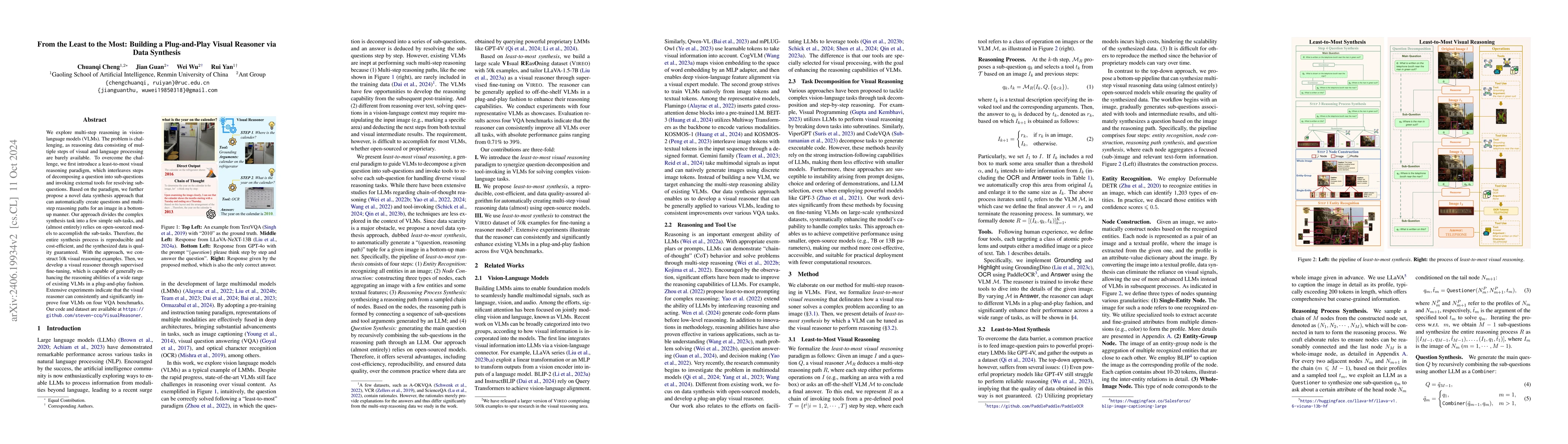Thumbnail for From the Least to the Most: Building a Plug-and-Play Visual Reasoner via
  Data Synthesis