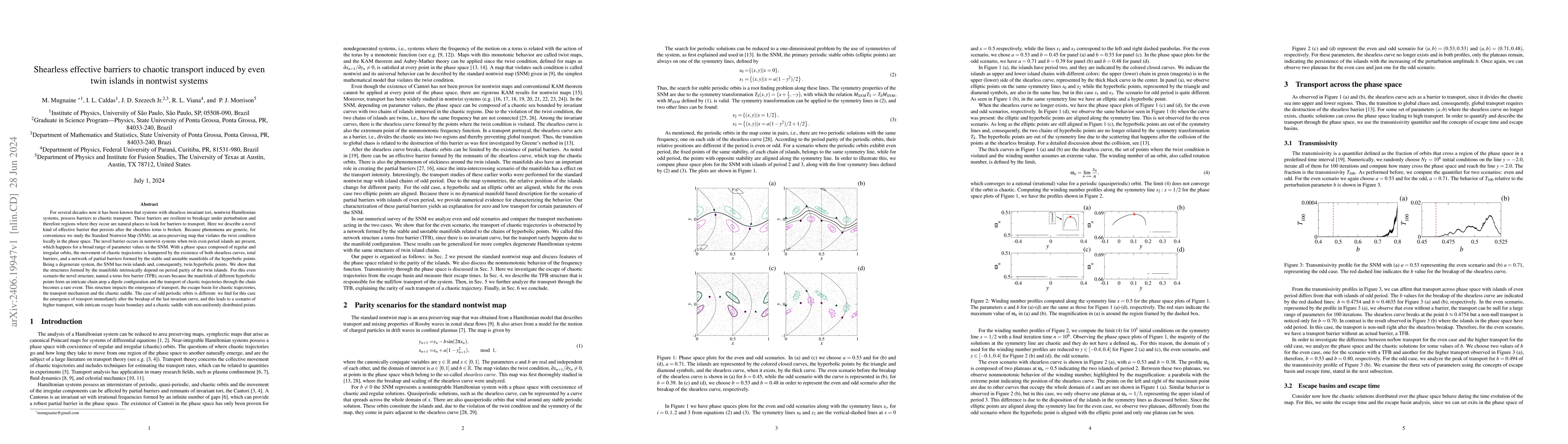 Thumbnail for Shearless effective barriers to chaotic transport induced by even twin
  islands in nontwist systems