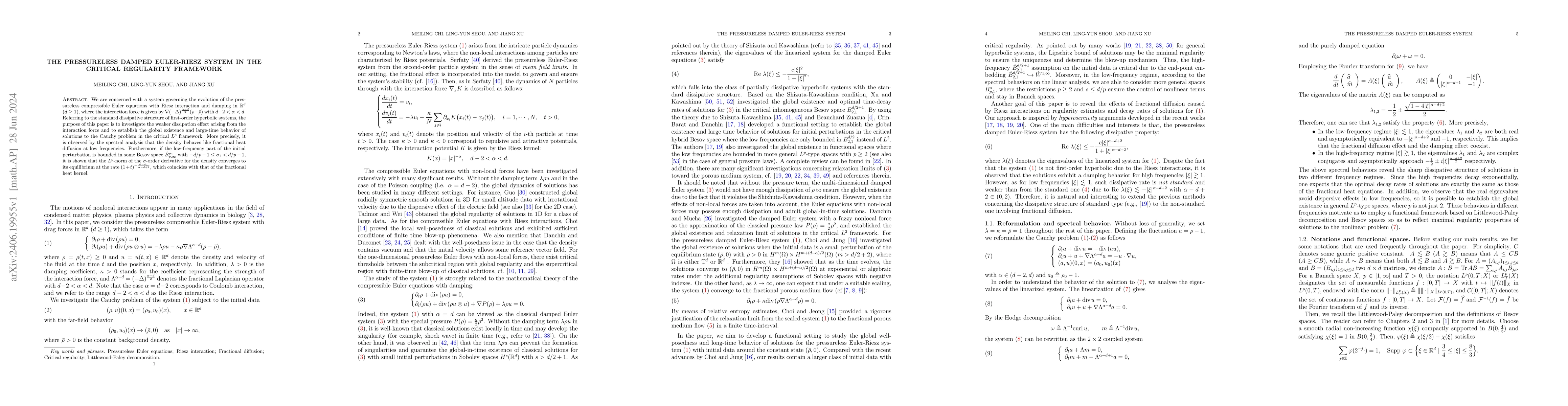 Thumbnail for The pressureless damped Euler-Riesz system in the critical regularity
  framework
