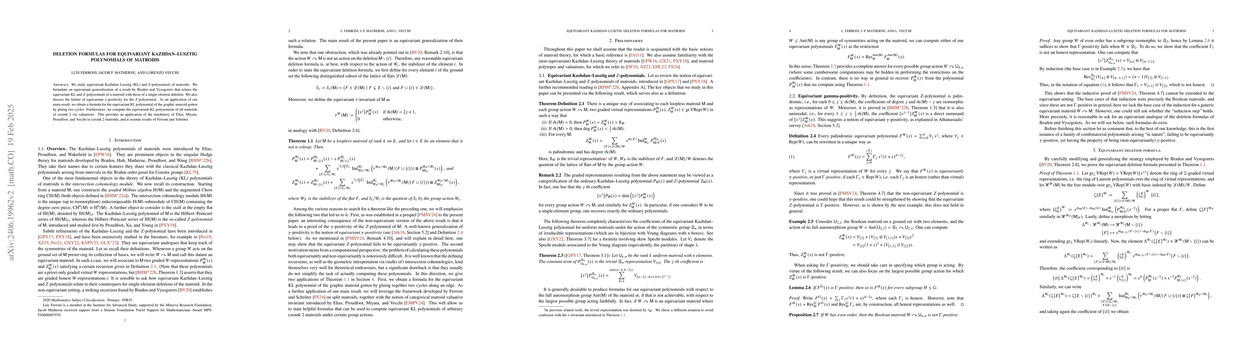 Thumbnail for Deletion formulas for equivariant Kazhdan-Lusztig polynomials of
  matroids