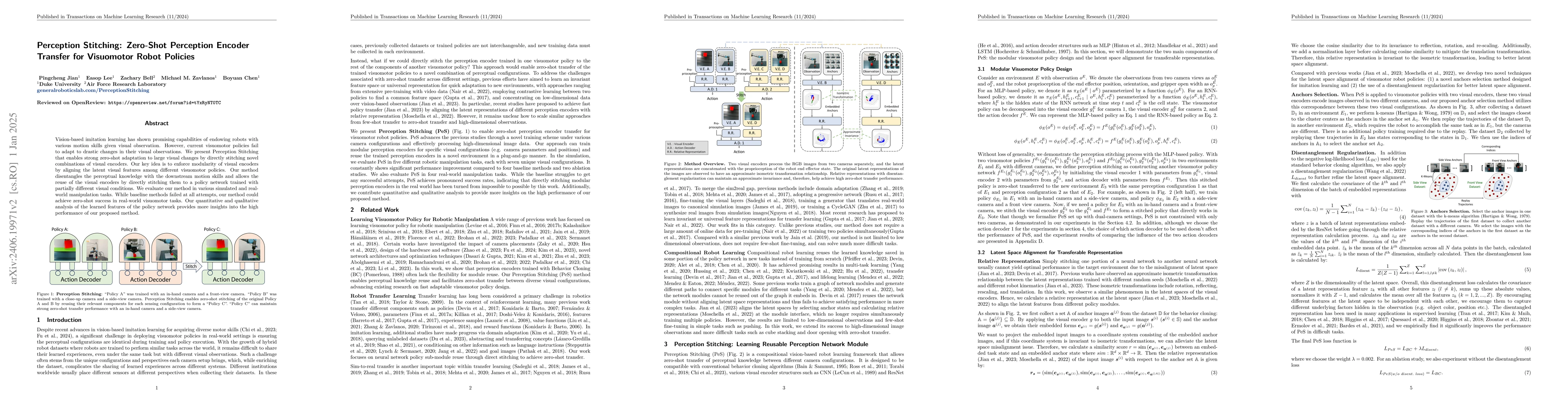 Thumbnail for Perception Stitching: Zero-Shot Perception Encoder Transfer for
  Visuomotor Robot Policies
