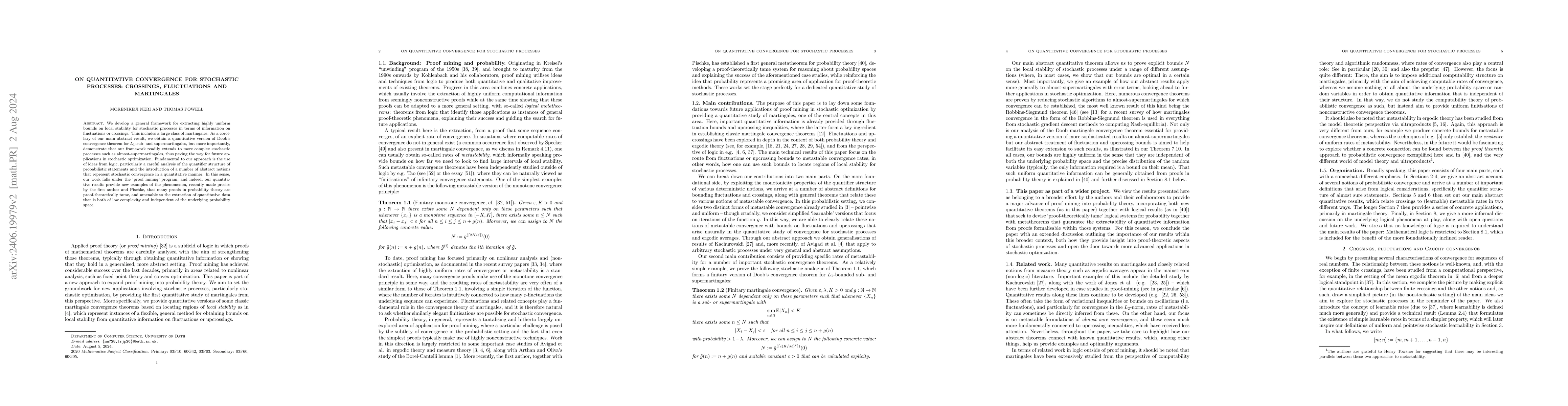 Thumbnail for On quantitative convergence for stochastic processes: Crossings,
  fluctuations and martingales
