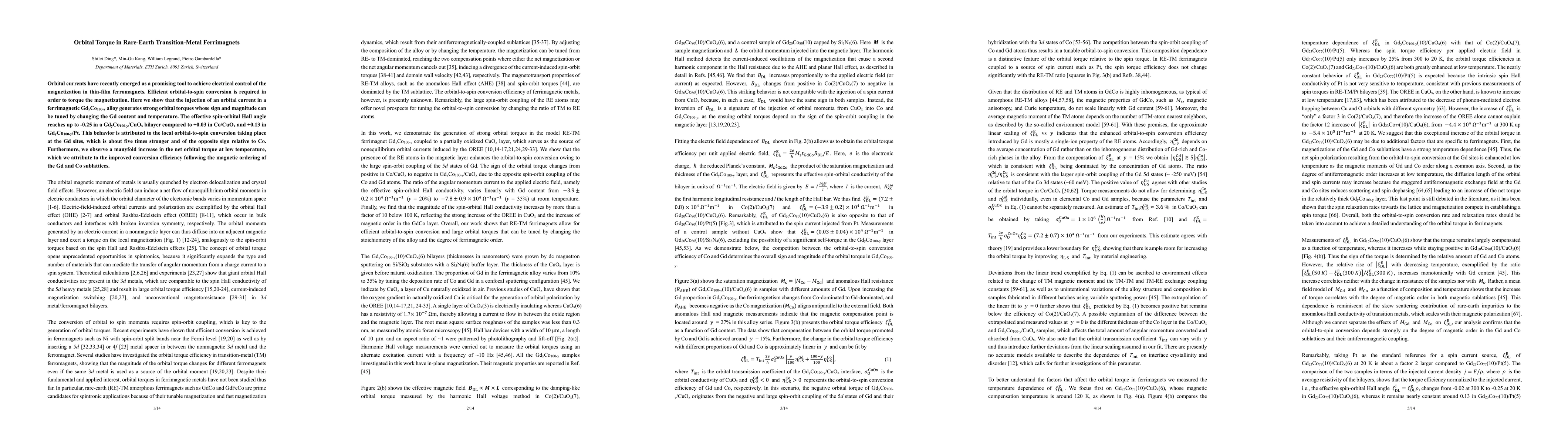 Thumbnail for Orbital Torque in Rare-Earth Transition-Metal Ferrimagnets