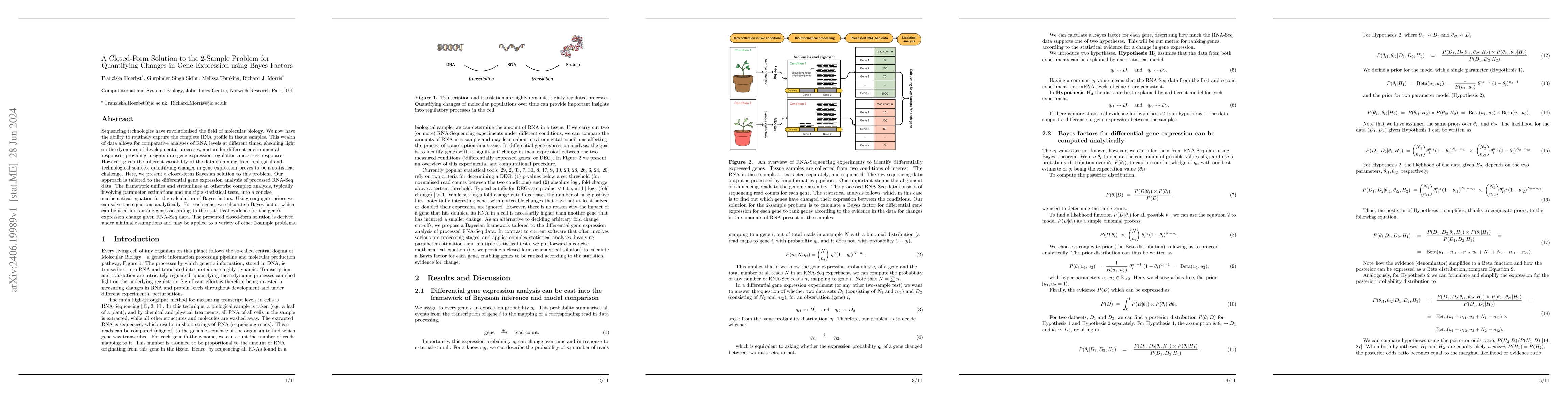 Thumbnail for A Closed-Form Solution to the 2-Sample Problem for Quantifying Changes
  in Gene Expression using Bayes Factors