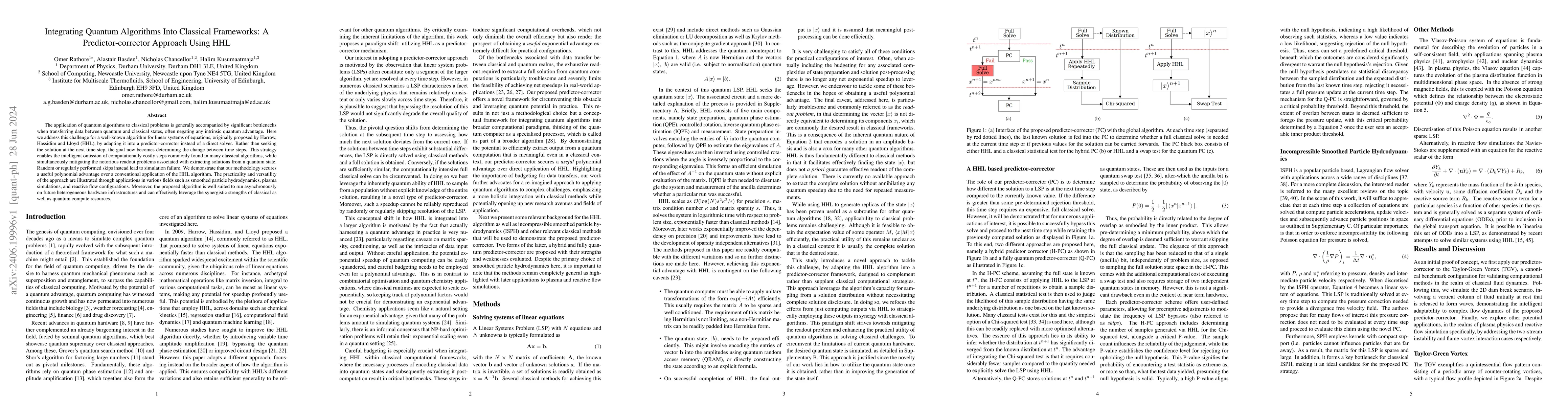 Thumbnail for Integrating Quantum Algorithms Into Classical Frameworks: A
  Predictor-corrector Approach Using HHL