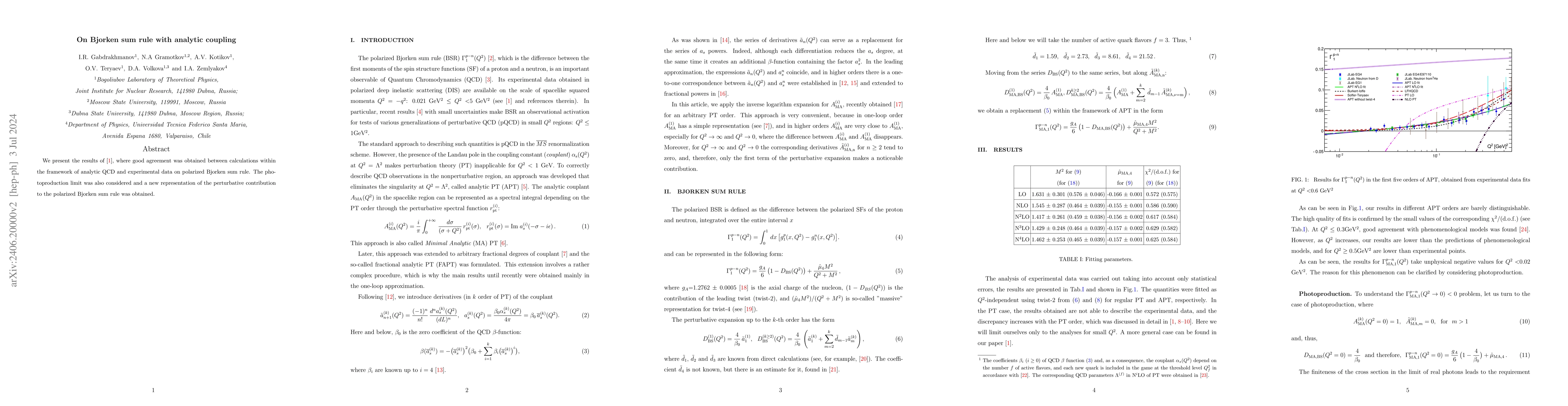 Thumbnail for On Bjorken sum rule with analytic coupling
