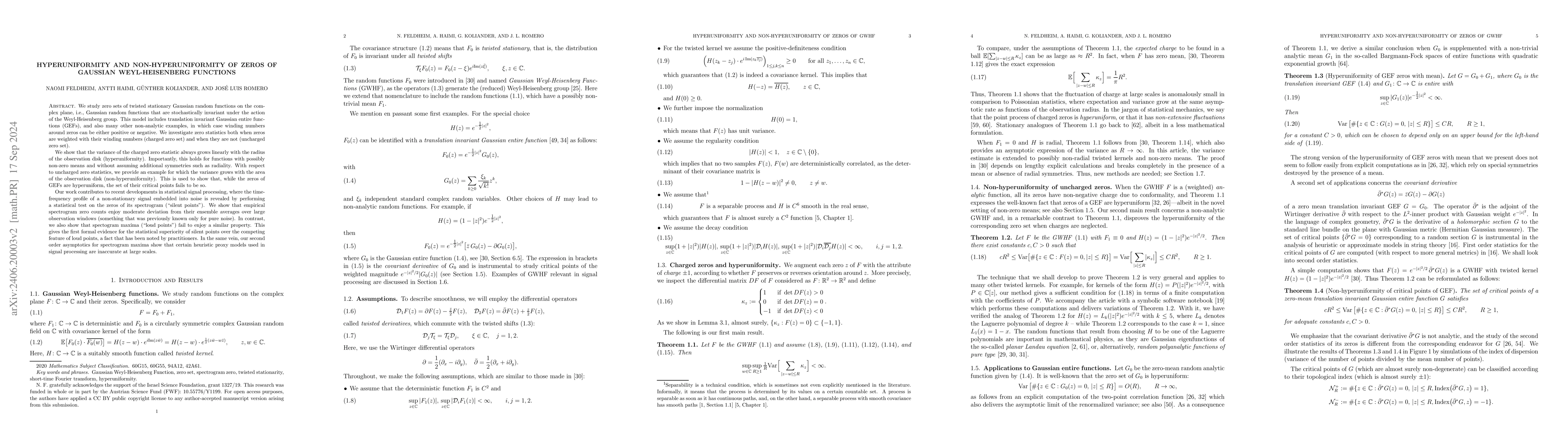Thumbnail for Hyperuniformity and non-hyperuniformity of zeros of Gaussian
  Weyl-Heisenberg Functions