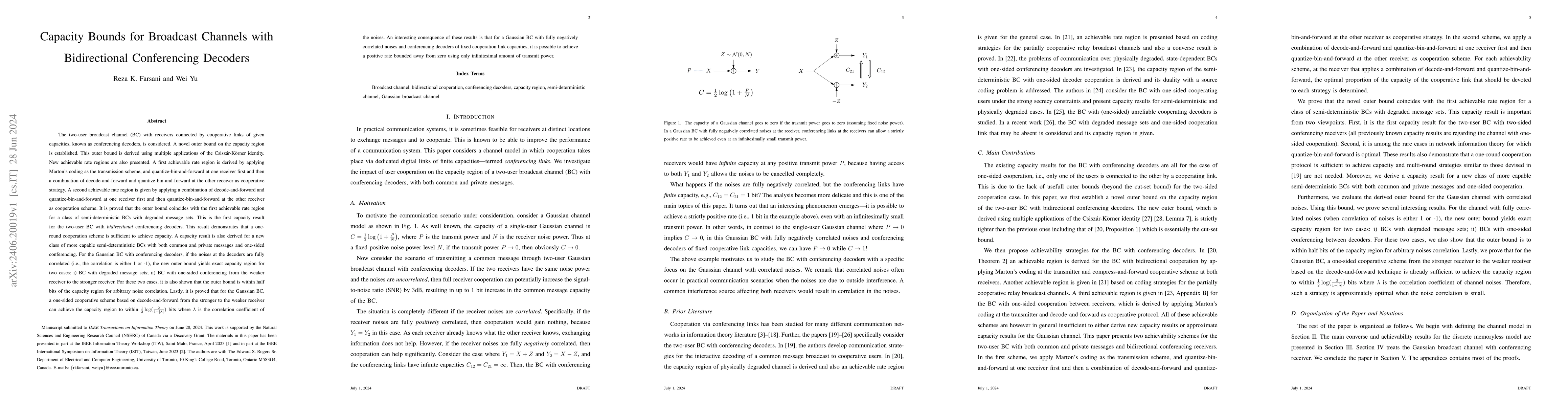Thumbnail for Capacity Bounds for Broadcast Channels with Bidirectional Conferencing
  Decoders