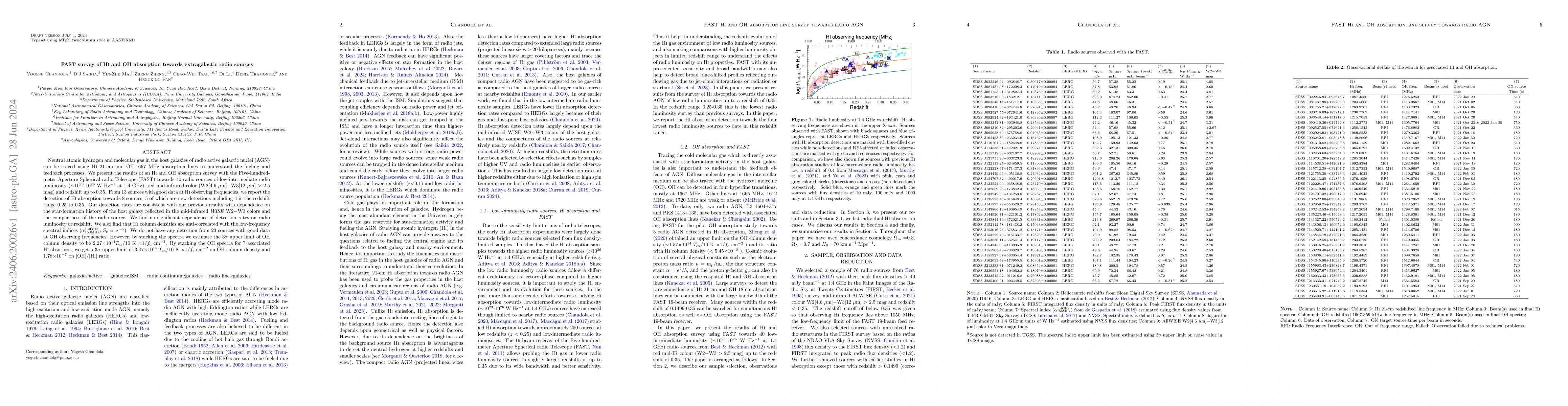 Thumbnail for FAST survey of H I and OH absorption towards extragalactic radio sources