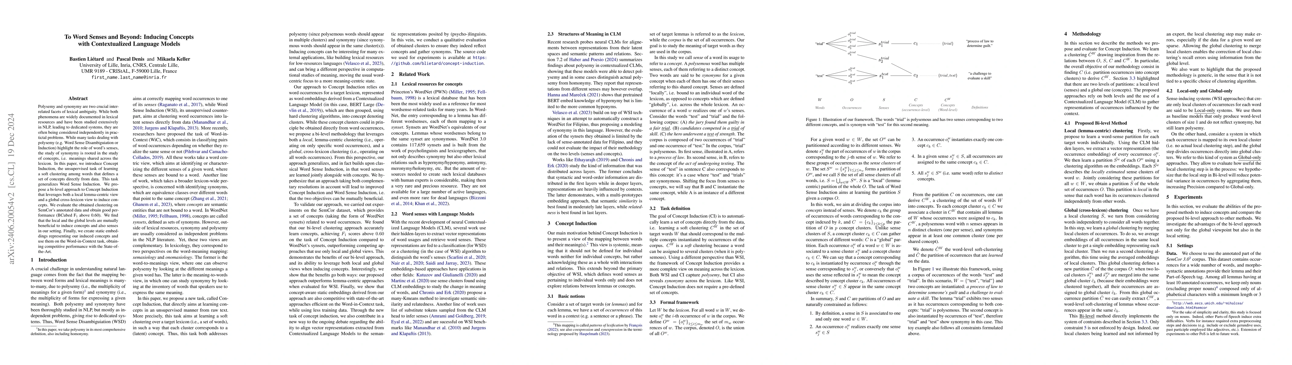Thumbnail for To Word Senses and Beyond: Inducing Concepts with Contextualized
  Language Models