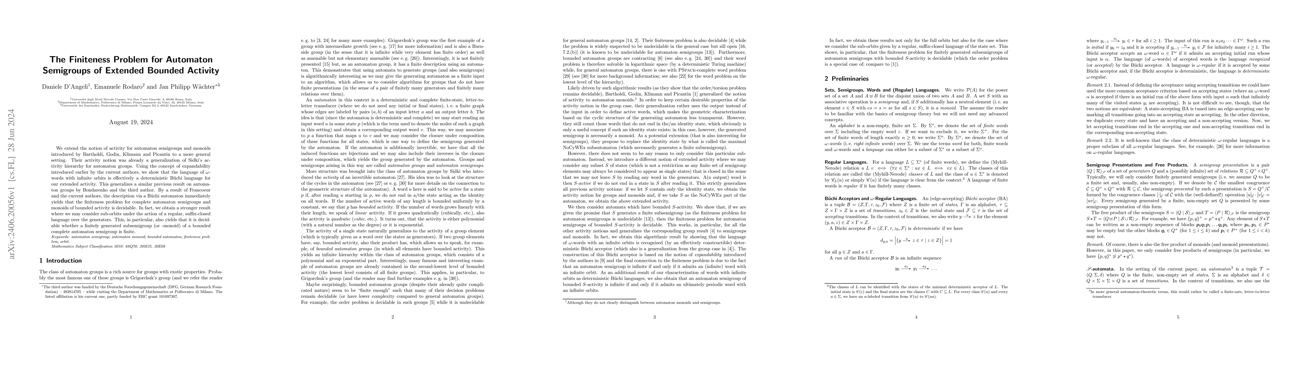 Thumbnail for The Finiteness Problem for Automaton Semigroups of Extended Bounded
  Activity