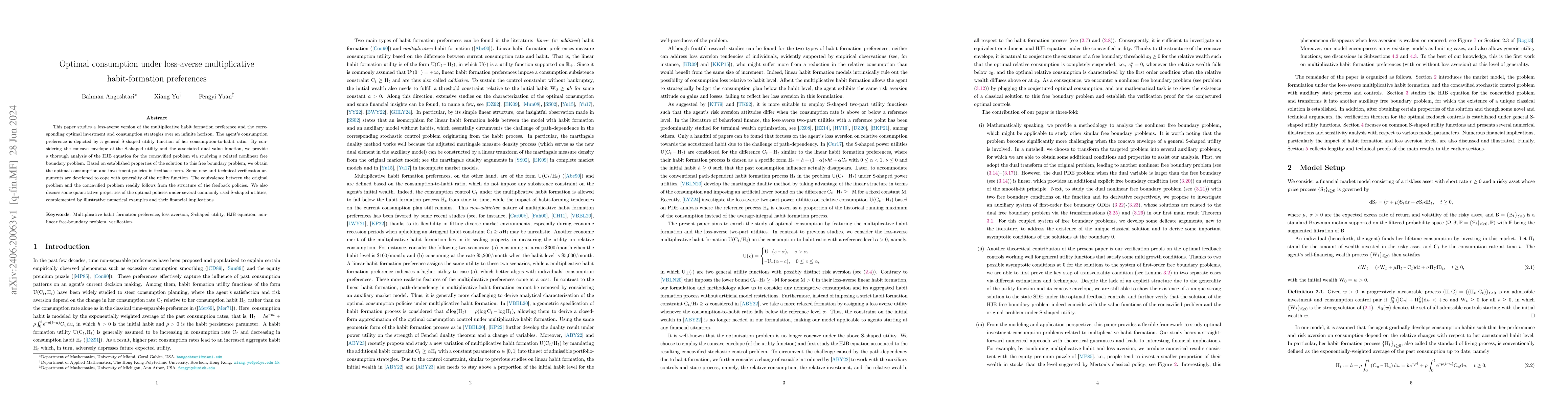 Thumbnail for Optimal consumption under loss-averse multiplicative habit-formation
  preferences