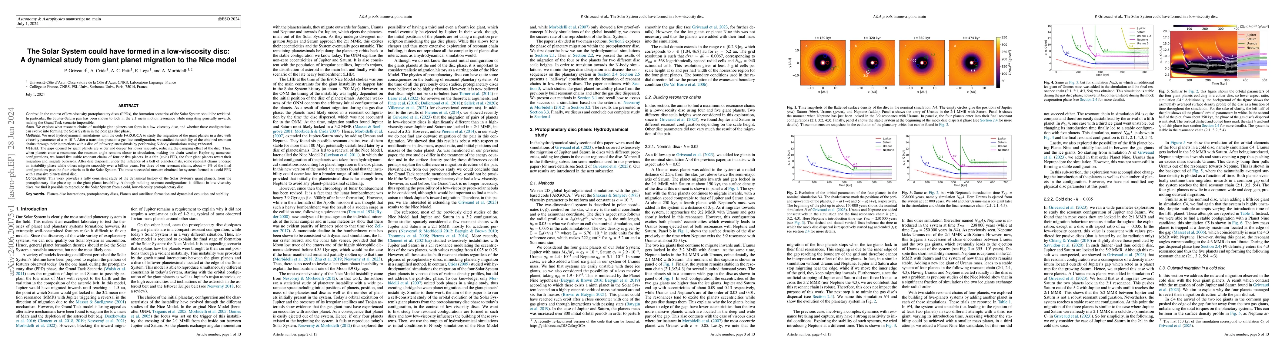 Thumbnail for The Solar System could have formed in a low-viscosity disc: A dynamical
  study from giant planet migration to the Nice model