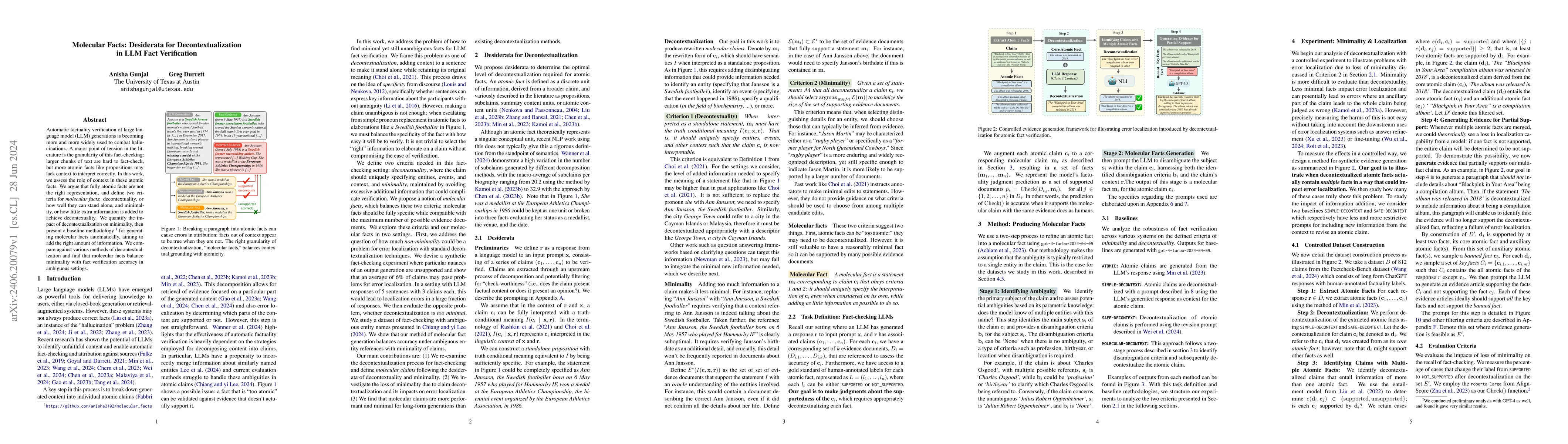 Thumbnail for Molecular Facts: Desiderata for Decontextualization in LLM Fact
  Verification