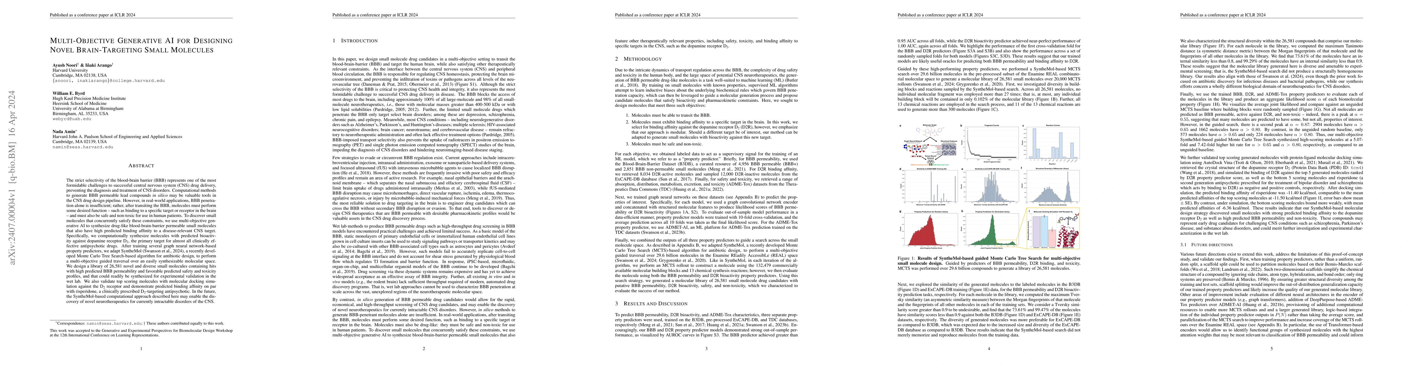 Thumbnail for Multi-objective generative AI for designing novel brain-targeting small
  molecules