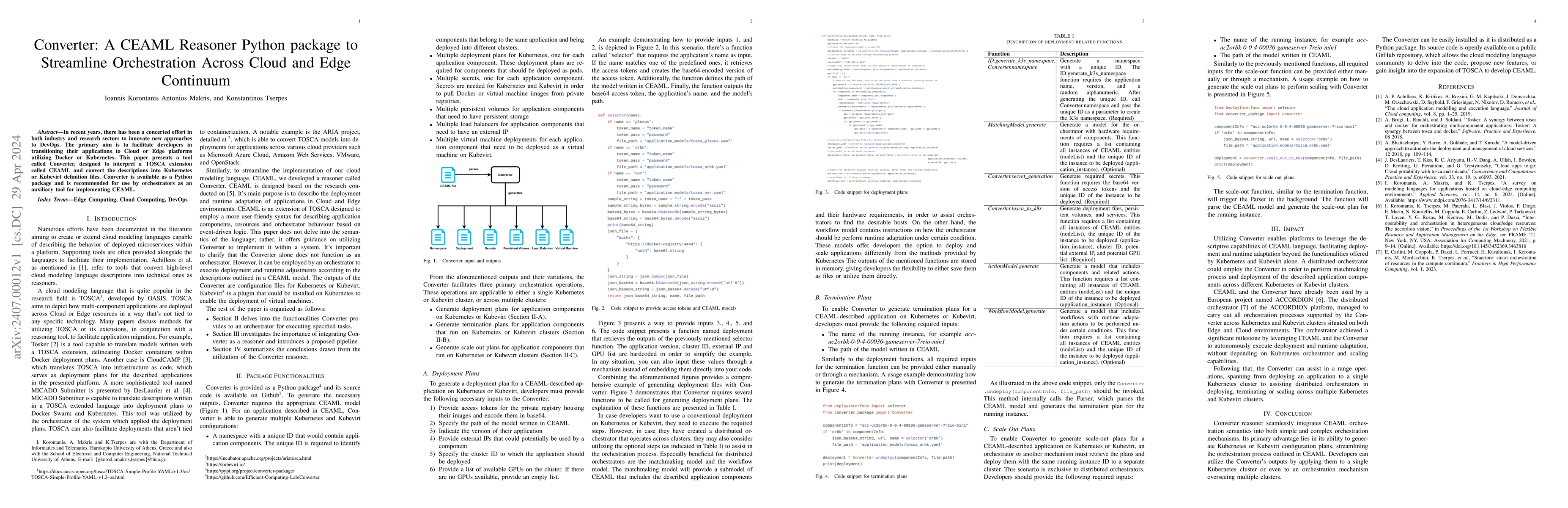 Thumbnail for Converter: A CEAML Reasoner Python package to Streamline Orchestration
  Across Cloud and Edge Continuum