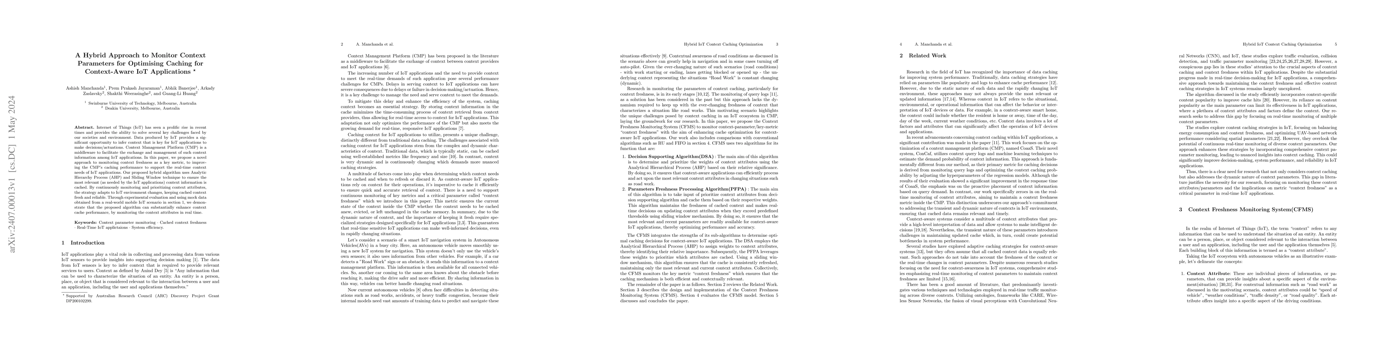 Thumbnail for A Hybrid Approach to Monitor Context Parameters for Optimising Caching
  for Context-Aware IoT Applications