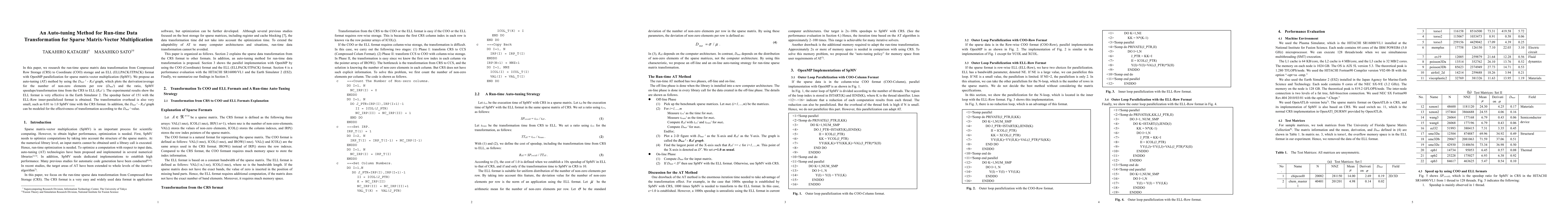Thumbnail for An Auto-tuning Method for Run-time Data Transformation for Sparse
  Matrix-Vector Multiplication