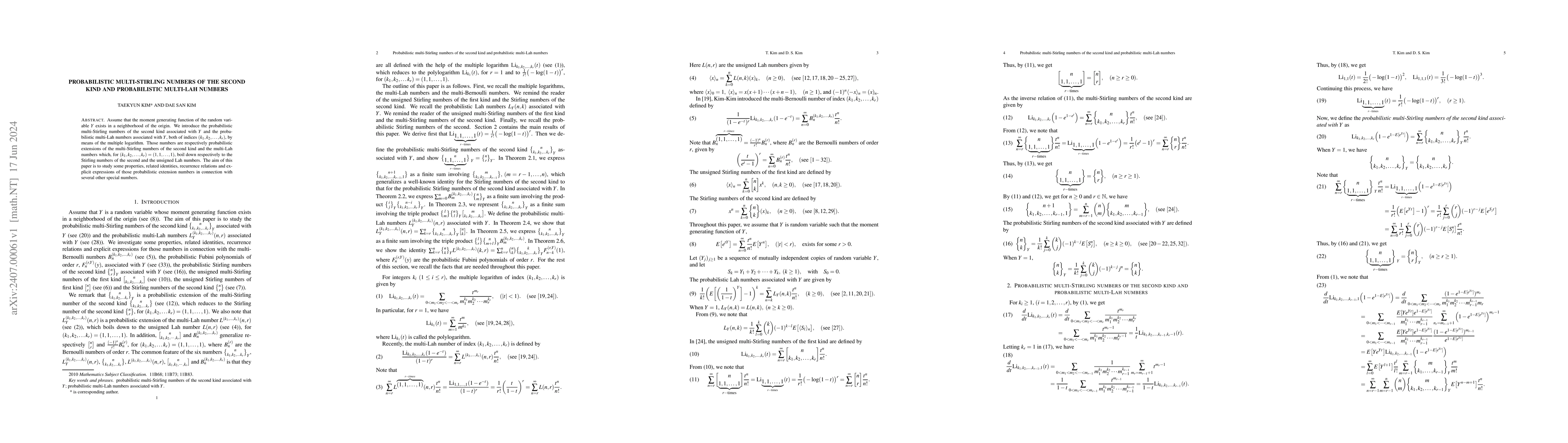 Thumbnail for Probabilistic multi-Stirling numbers of the second kind and
  probabilistic multi-Lah numbers